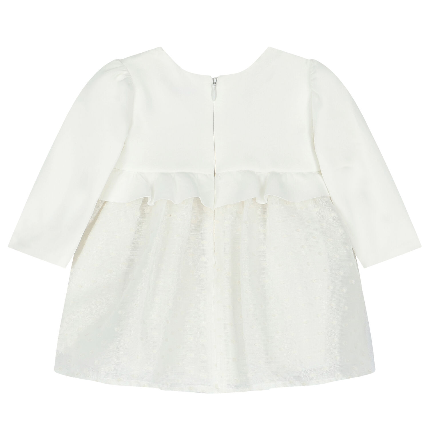 Younger Girls Ivory Chiffon Dress, 1, hi-res